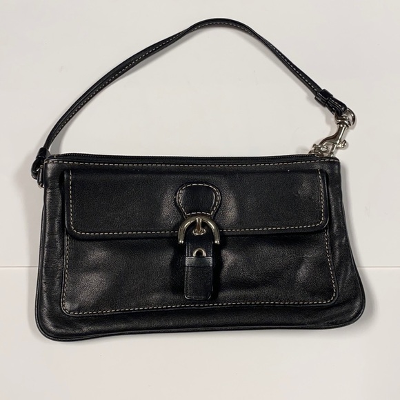 Coach Large Black Leather Wristlet - Picture 1 of 7